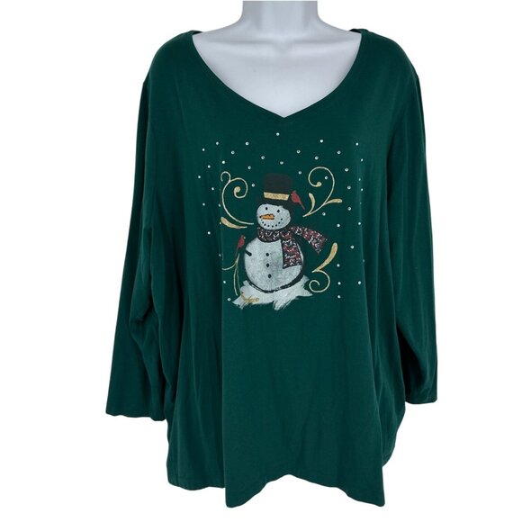Catherines Womens Petite Long Sleeve V-Neck Snowman Holiday Top Size 2XWP - Picture 1 of 9